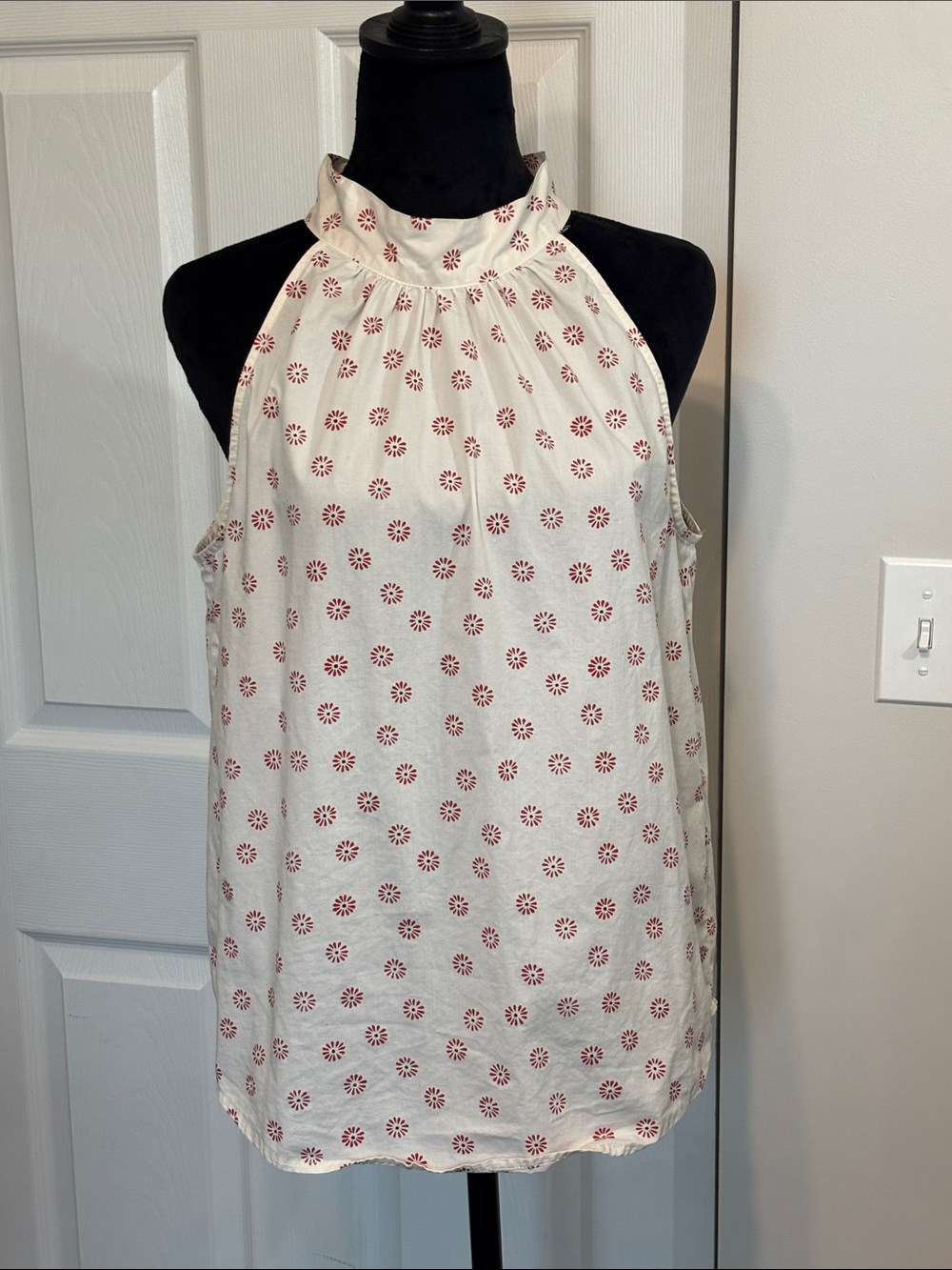 J. Crew Off White Halter Camisole Red Floral Dot Print Top Shirt Ties Women’s 4